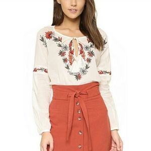 Tory Burch | Embroidered Peasant Blouse Tassles